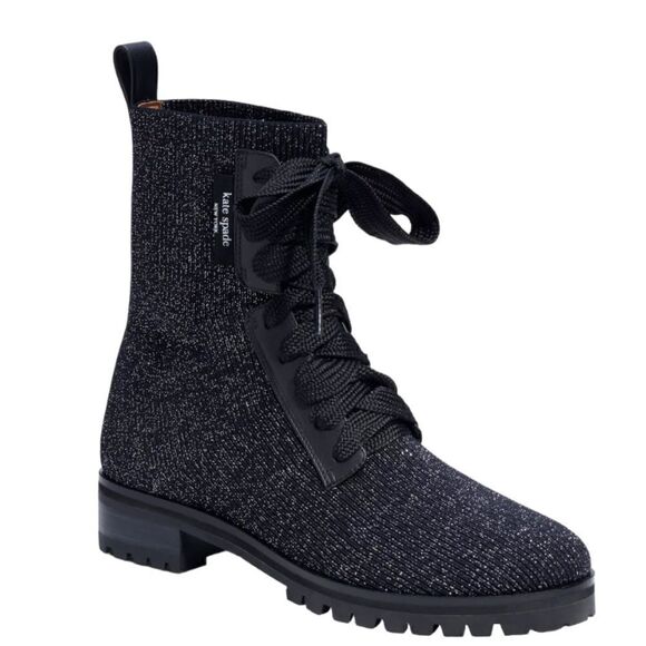 Kate Spade Merigue Knit Combat Boots Black Silver Sparkle Size 7.5 - Picture 10 of 12